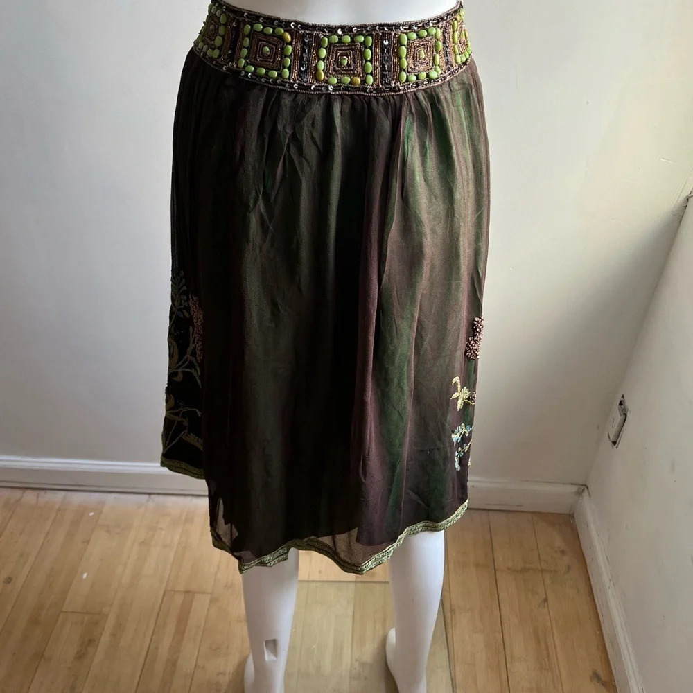 White Chocolate Size M Chiffon Green Beaded Skirt Forest Fairy Boho Whimsigoth - Picture 4 of 9